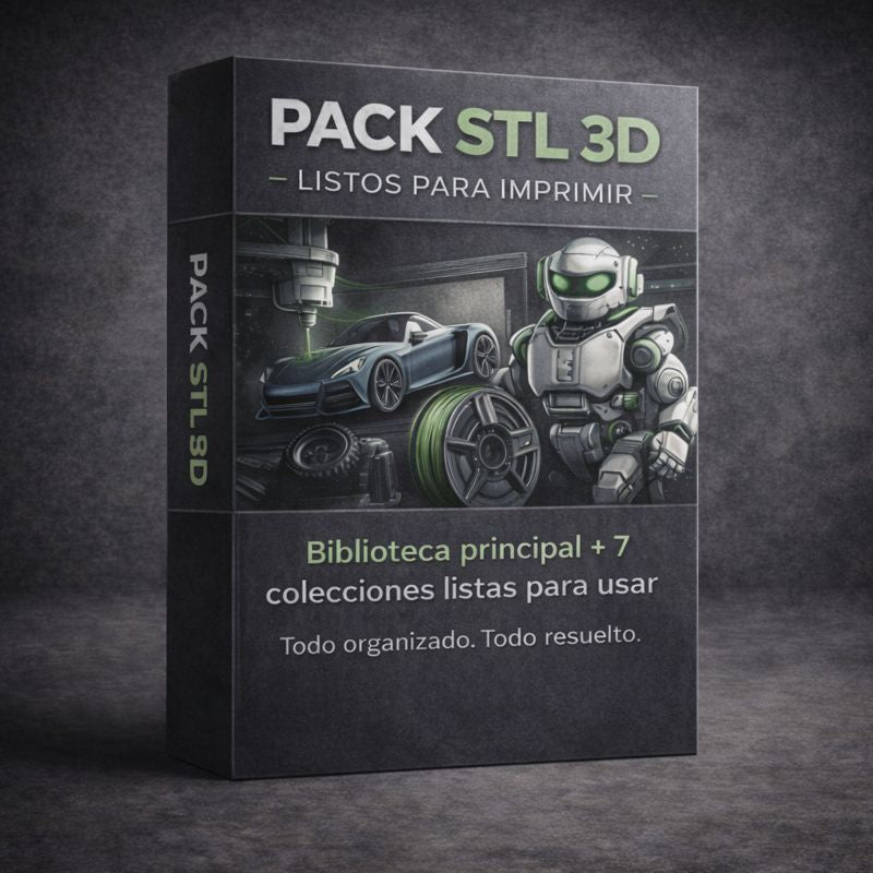 PACK STL 3D LISTOS PARA IMPRIMIR Dejá de buscar archivos que no sirven Tené siempre archivos que funcionan de verdad, organizados y listos para imprimir, sin perder horas bajando STL rotos o mal héchos.